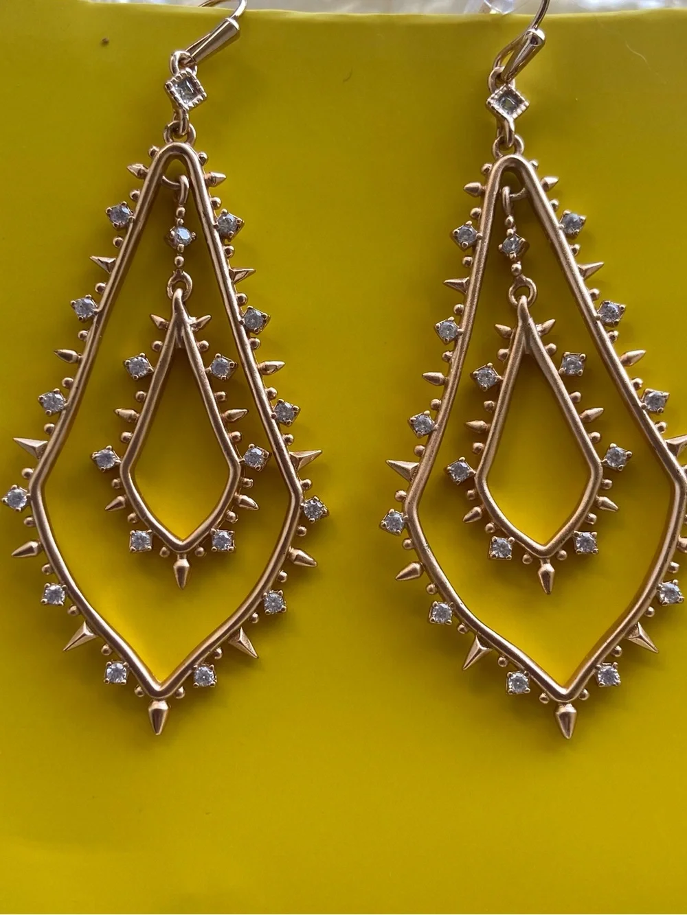Kendra Scott Gold Crystal Double Drop Statement Earrings